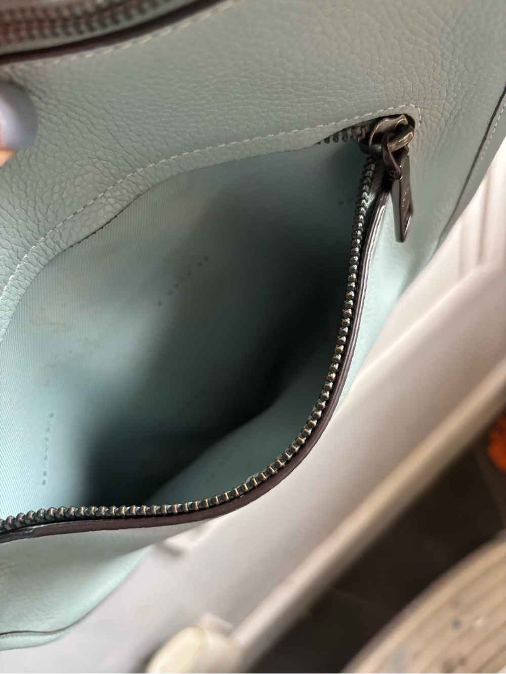 Coach Pebbled Leather Turnlock Crossbody in Pale Blue - Picture 8 of 8
